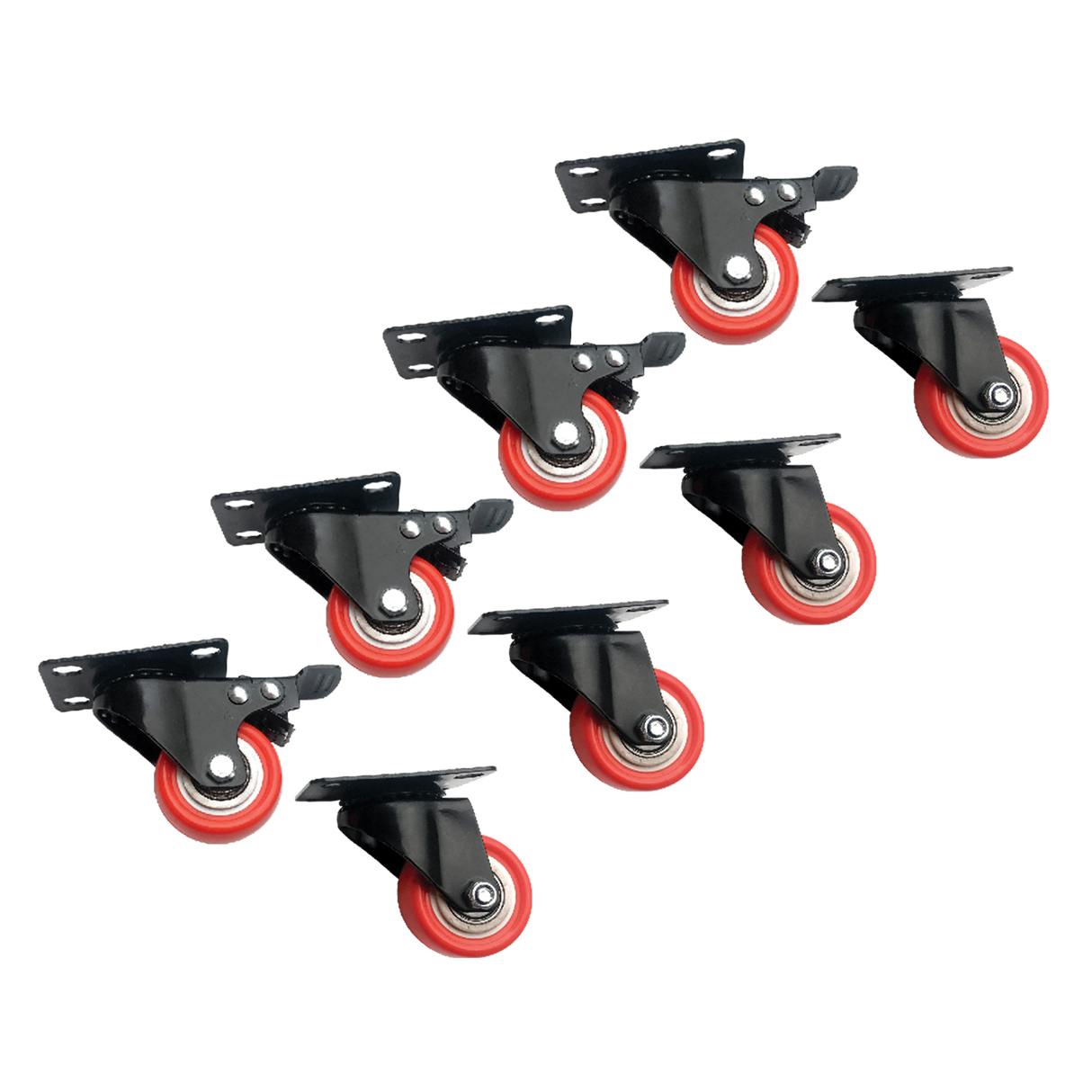8 x 2" Polyurethane Castor Wheels - Swivel and 4 with brake