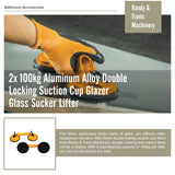 2x 100kg Aluminum Alloy Double Locking Suction Cup Glazer Glass Sucker Lifter - Low Angle