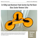 2x 150kg Load Aluminum Triple Suction Cup Pad Glazer Glass Sucker Remover Lifter - Extra Image