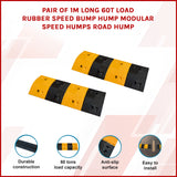 Pair of 1m Long 60T Load Rubber Speed Bump Hump Modular Speed Humps Road Hump - Close-Up Angle