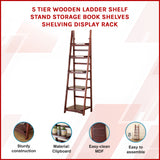 5 Tier Wooden Ladder Shelf Stand Storage Book Shelves Shelving Display Rack - Front View