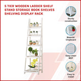 5 Tier Wooden Ladder Shelf Stand Storage Book Shelves Shelving Display Rack - Front View
