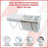 Pull Out Bin Kitchen Double Dual Slide Garbage Rubbish Waste 10L+20L
