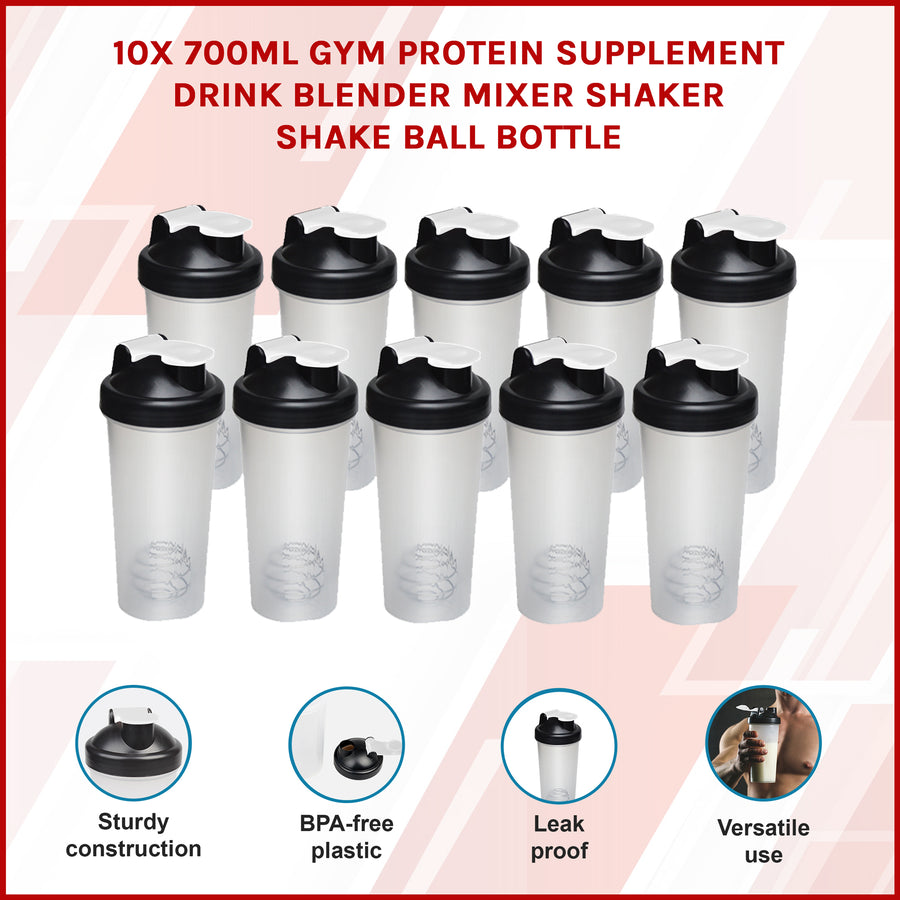 10x 700ml Protein Shaker Bottles &ndash; Gym Supplement Blender Mixer Shake Cups
