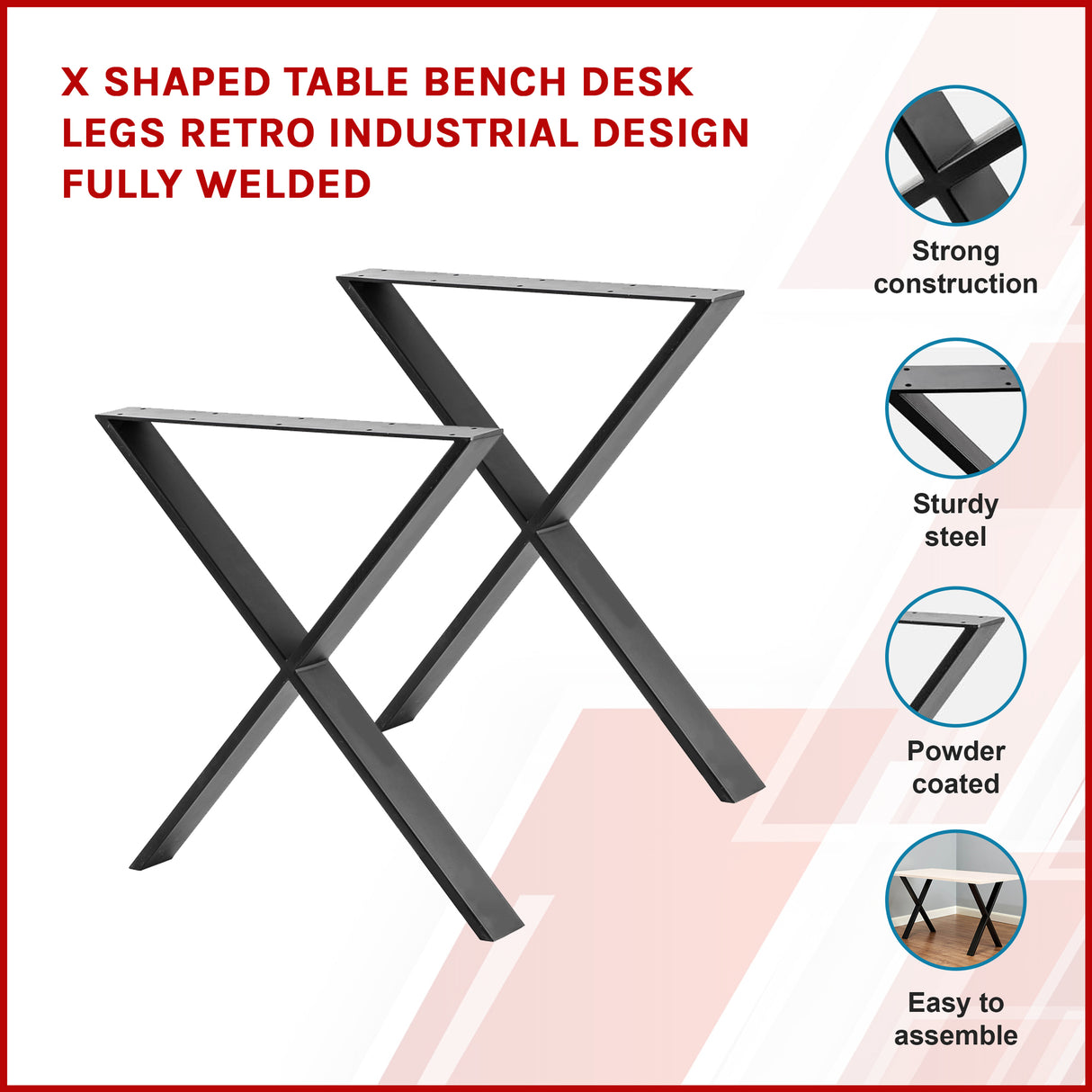 X Shaped Table Bench Desk Legs Retro Industrial Design Fully Welded