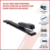 A4 A3 Long Arm Personal Office Stapler 25 sheets CAP (1000 staples included) - Front View