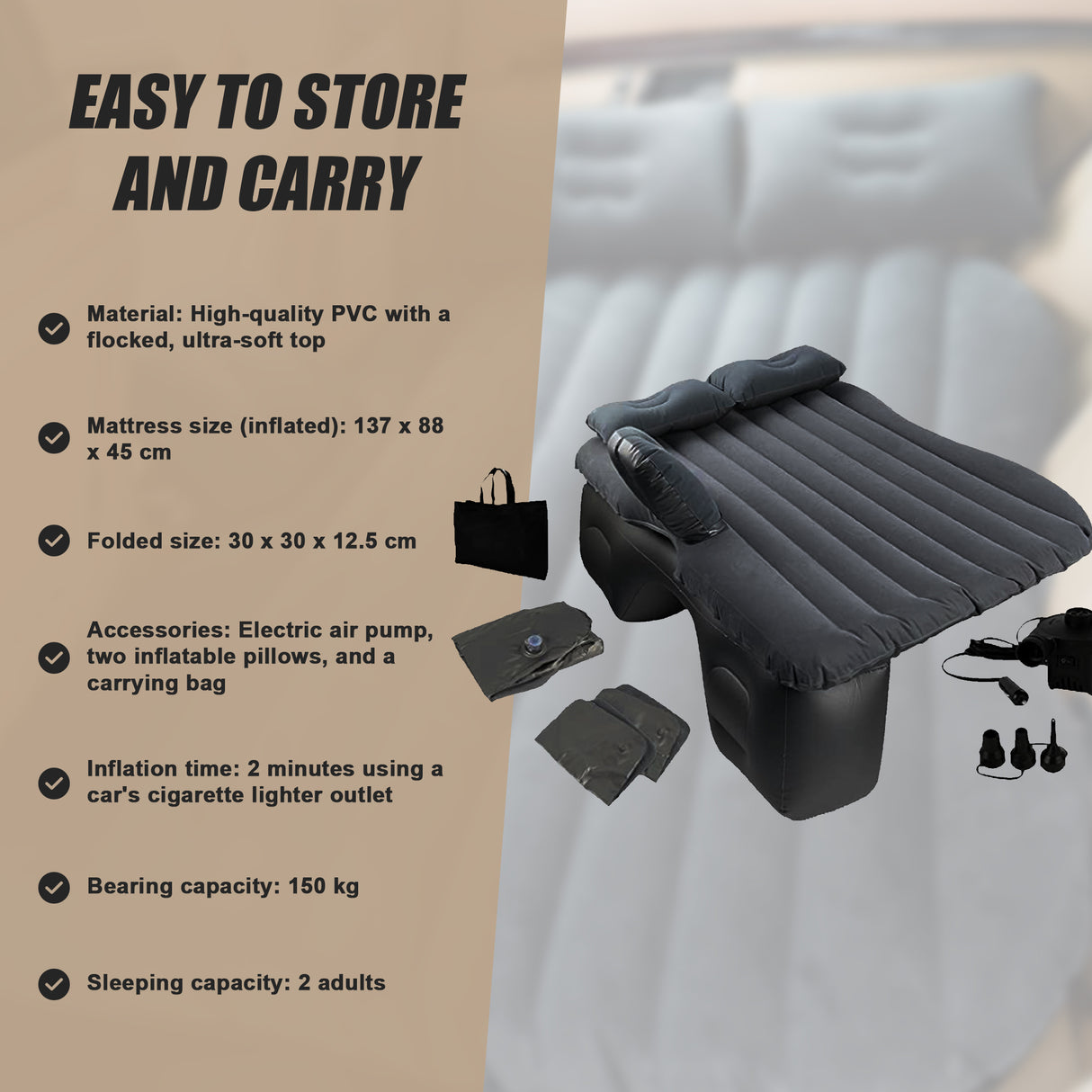 Inflatable Car Back Seat Mattress &ndash; Portable Travel Air Bed for Camping & Sleeping