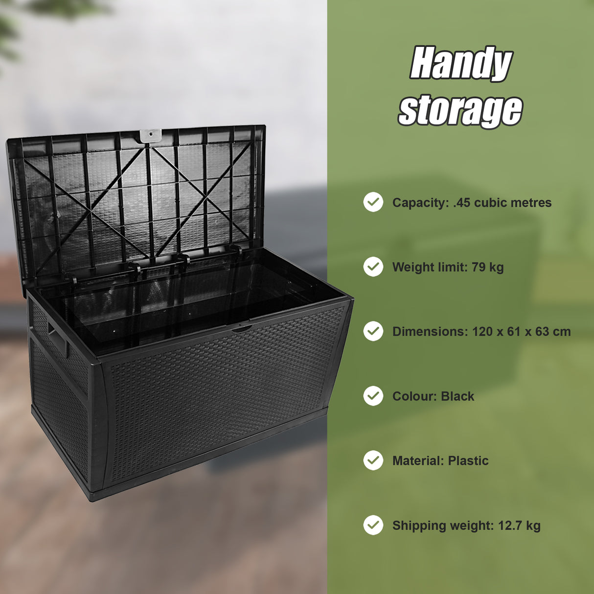 Patio Deck Box Outdoor Storage Plastic Bench Box 450 Litre