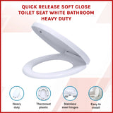 Quick Release Soft Close Toilet Seat White Bathroom Heavy Duty - Front View