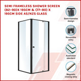 Semi Frameless Shower Screen (82~90)x 195cm & (77~80)x 195cm Side AS/NZS Glass - Front View