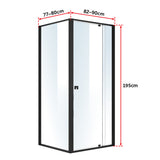Semi Frameless Shower Screen (82~90)x 195cm & (77~80)x 195cm Side AS/NZS Glass - Rear View