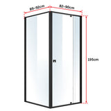 Semi Frameless Shower Screen (82~90)x 195cm & (89~92)x 195cm Side AS/NZS Glass - Rear View