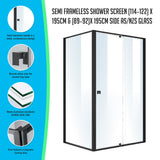 Semi Frameless Shower Screen (114~122)x 195cm & (89~92)x 195cm Side AS/NZS Glass - Front View