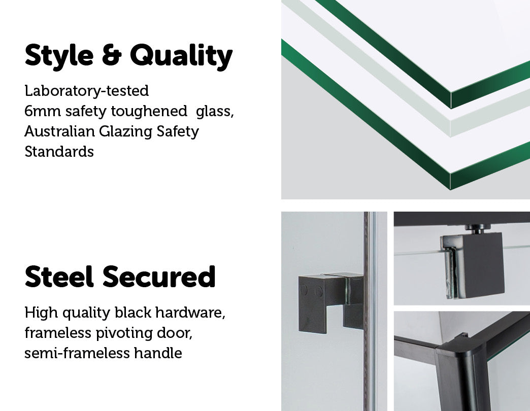 Semi Frameless Shower Screen (114~122)x 195cm & (89~92)x 195cm Side AS/NZS Glass