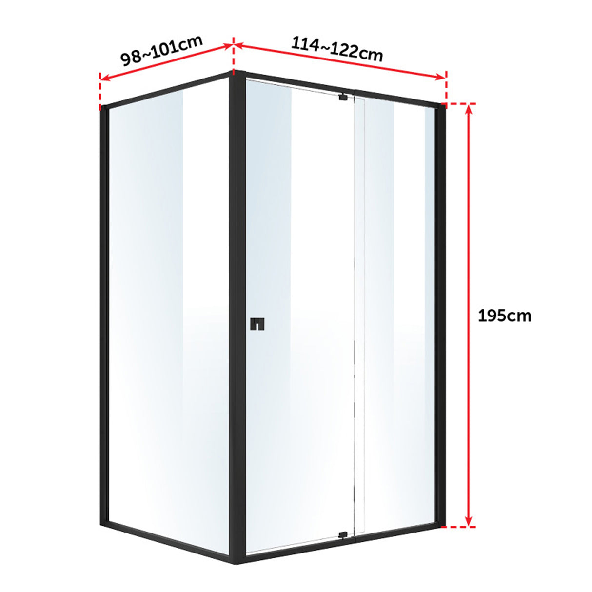 Semi Frameless Shower Screen (114~122)x 195cm & (98~101)x195cm Side AS/NZS Glass