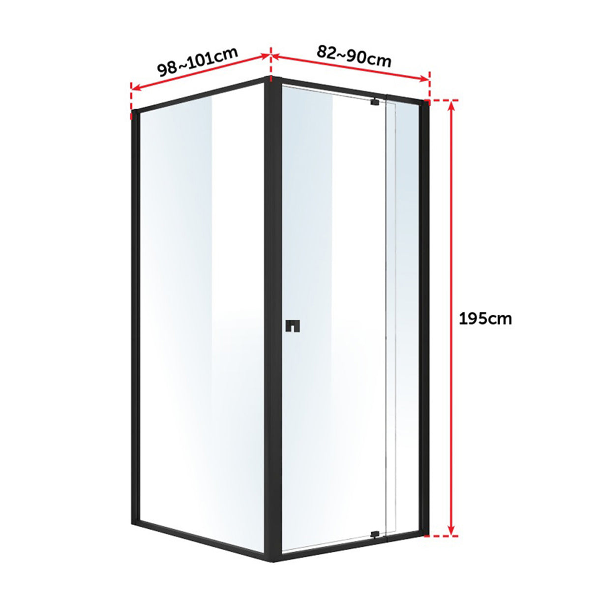 Semi Frameless Shower Screen (82~90)x 195cm & (98~101)x 195cm Side AS/NZS Glass