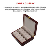10 Grids Wooden Watch Case Glass Jewellery Storage Holder Box Wood Display - Extra Image