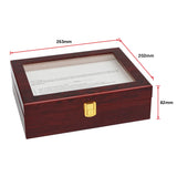 10 Grids Wooden Watch Case Glass Jewellery Storage Holder Box Wood Display - Extra Image