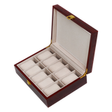 10 Grids Wooden Watch Case Glass Jewellery Storage Holder Box Wood Display - Top-Down View