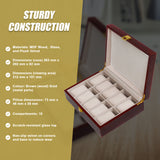 10 Grids Wooden Watch Case Glass Jewellery Storage Holder Box Wood Display - Extra Image