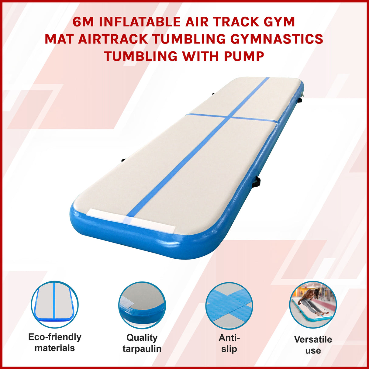 6m Inflatable Air Track Gym Mat Airtrack Tumbling Gymnastics Tumbling with Pump