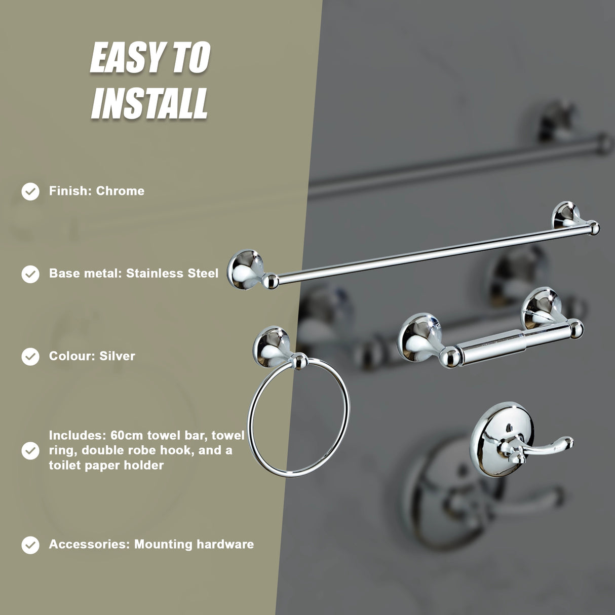 4 Piece Towel Bar Set Bath Accessories Bathroom Hardware