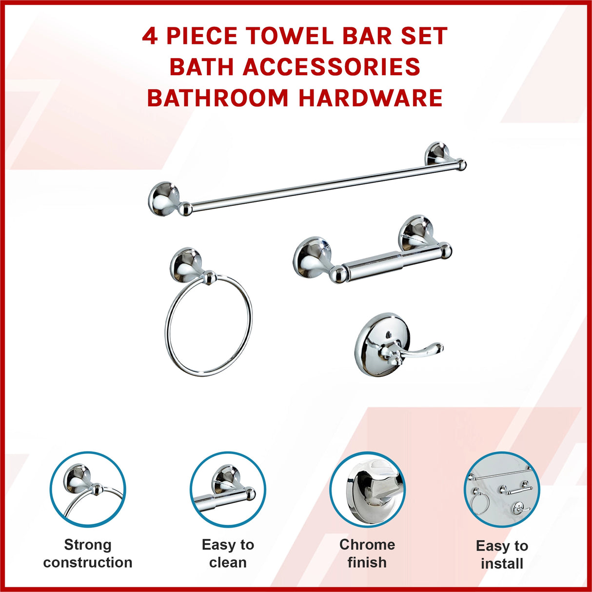 4 Piece Towel Bar Set Bath Accessories Bathroom Hardware