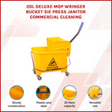 20L Deluxe Mop Wringer Bucket Side Press Janitor Commercial Cleaning - Rear View