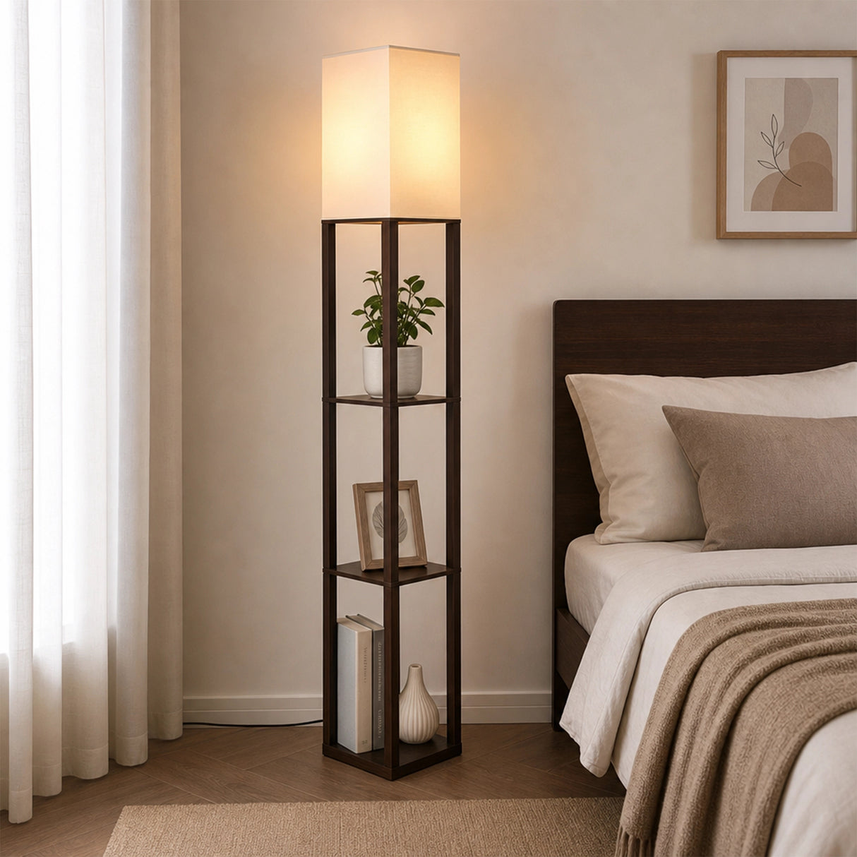 Shelf Floor Lamp - Shade Diffused Light Source with Open-Box Shelves