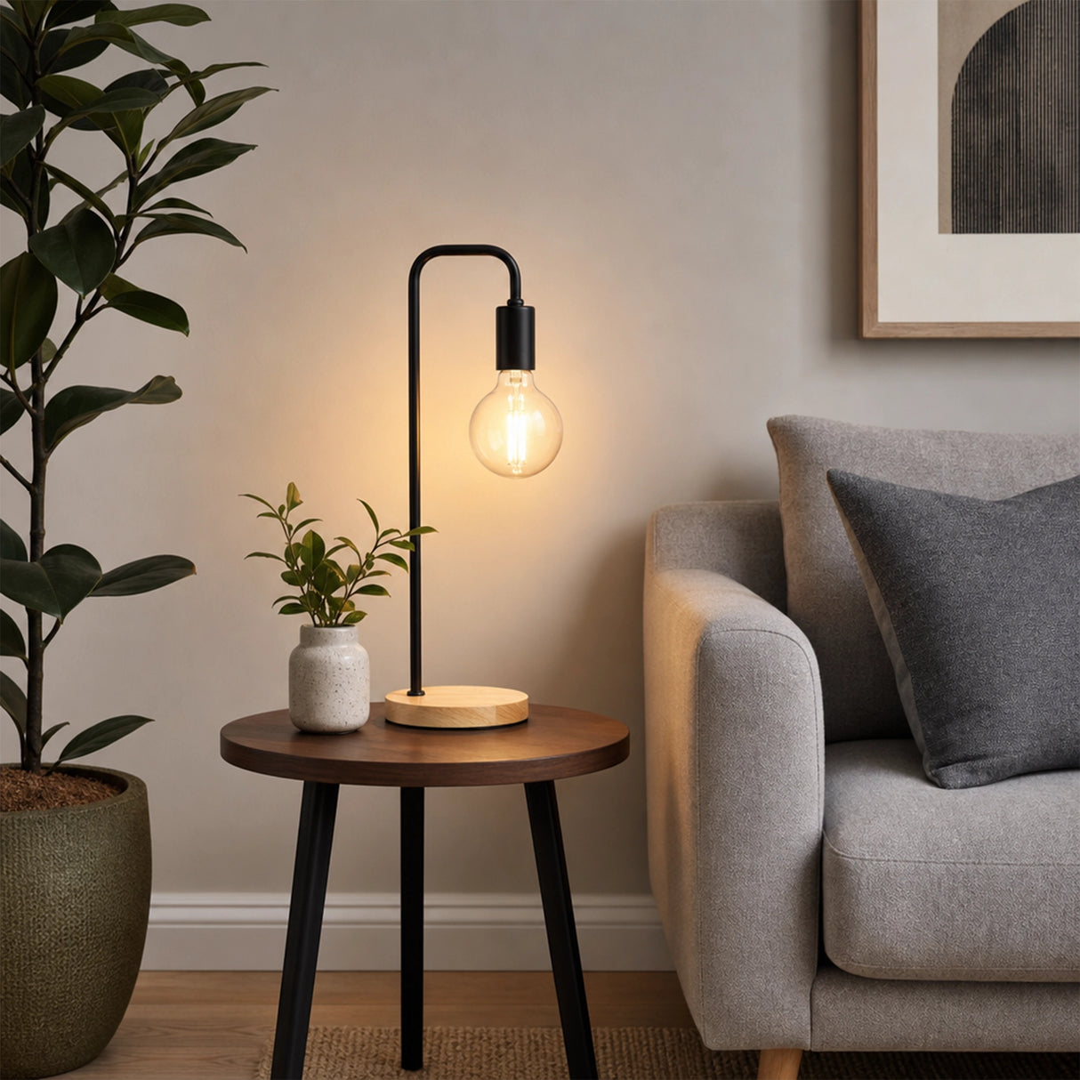 Modern Table lamp Desk Light Timber Base Bedside Bedroom Black