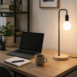 Modern Table lamp Desk Light Timber Base Bedside Bedroom Black - Close-Up Angle
