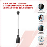 Black Pendant Lighting Kitchen Lamp Modern Pendant Light Bar Wood Ceiling Lights - Front View