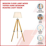 Modern Floor Lamp Wood Tripod Home Bedroom Reading Light 145cm - Front View