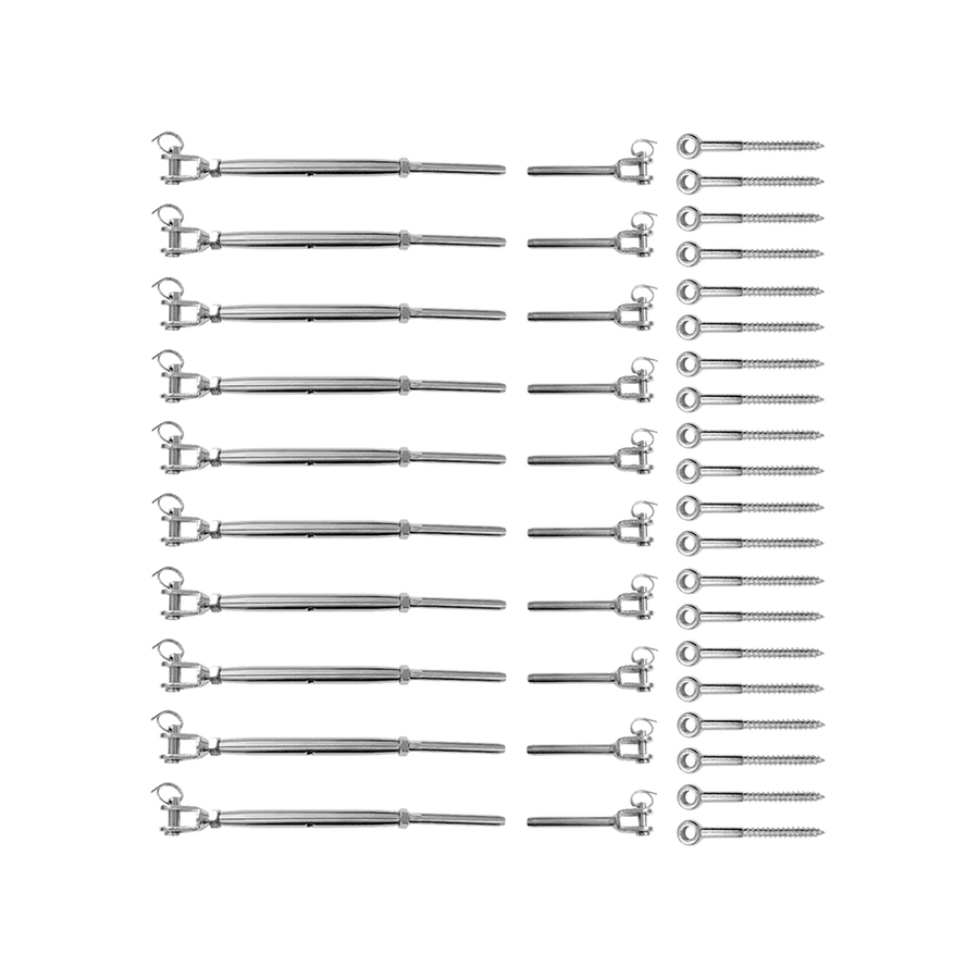 Stainless Steel Wire Rope DIY Balustrade Kit Jaw/Swage Fork Turnbuckle - 10 pack