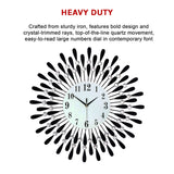 Large Modern 3D Crystal Wall Clock Luxury Art Metal Round Home Decor - Top-Down View