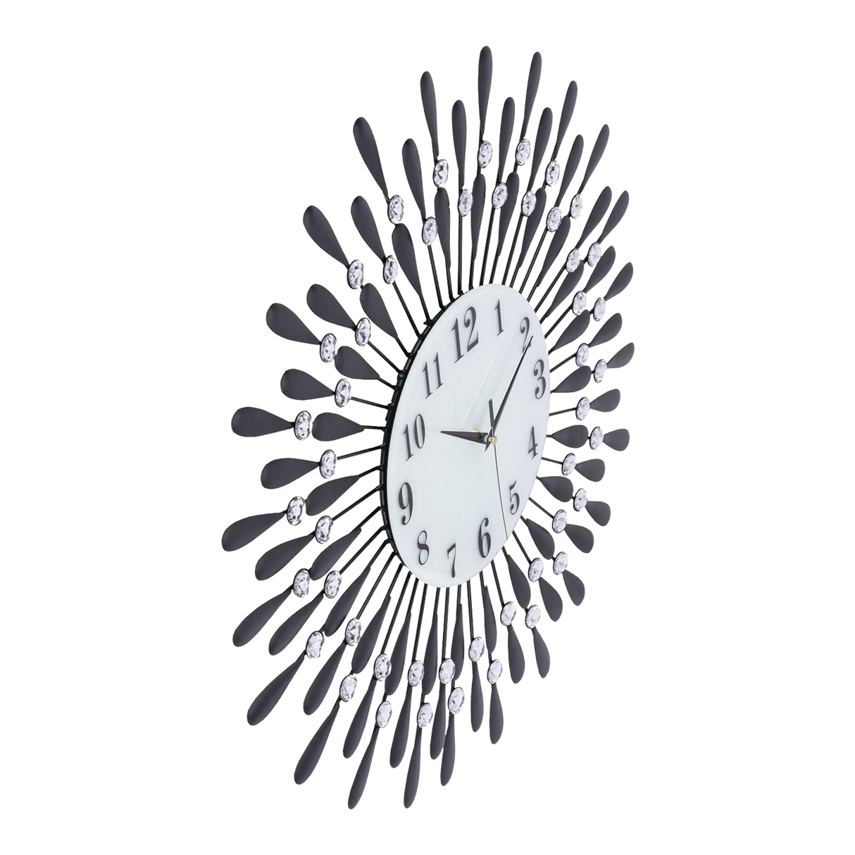 Large Modern 3D Crystal Wall Clock Luxury Art Metal Round Home Decor