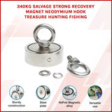 340Kg Salvage Strong Recovery Magnet Neodymium Hook Treasure Hunting Fishing - Front View