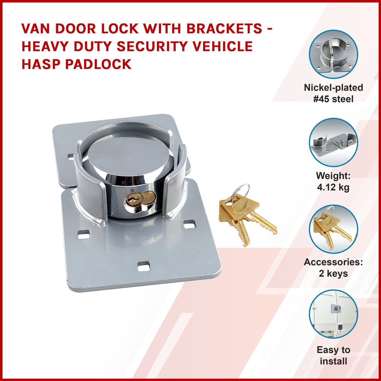 Van Door Lock With Brackets - Heavy Duty Security Vehicle Hasp Padlock