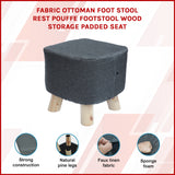 Fabric Ottoman Foot Stool Rest Pouffe Footstool Wood Storage Padded Seat - Front View