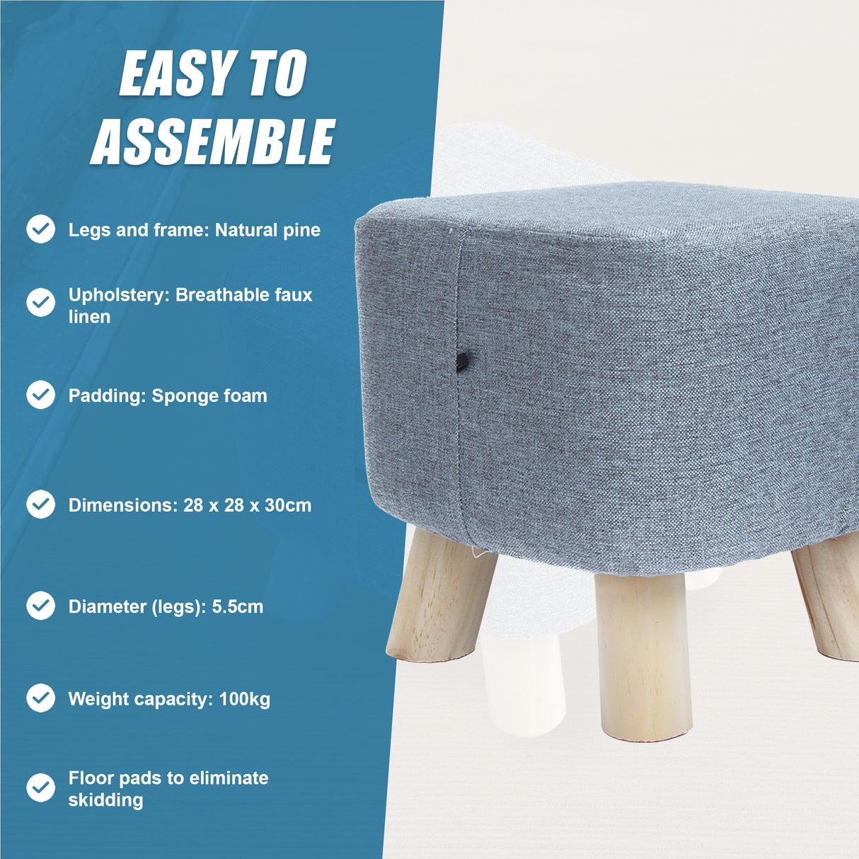 Fabric Ottoman Foot Stool Rest Pouffe Footstool Wood Storage Padded Seat