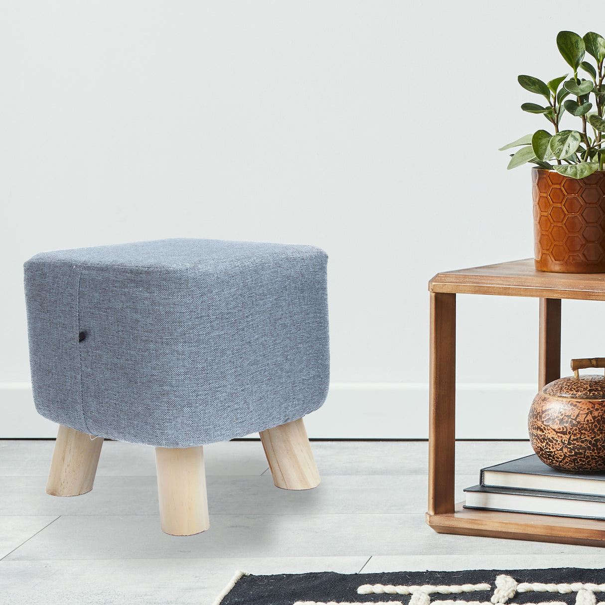 Fabric Ottoman Foot Stool Rest Pouffe Footstool Wood Storage Padded Seat
