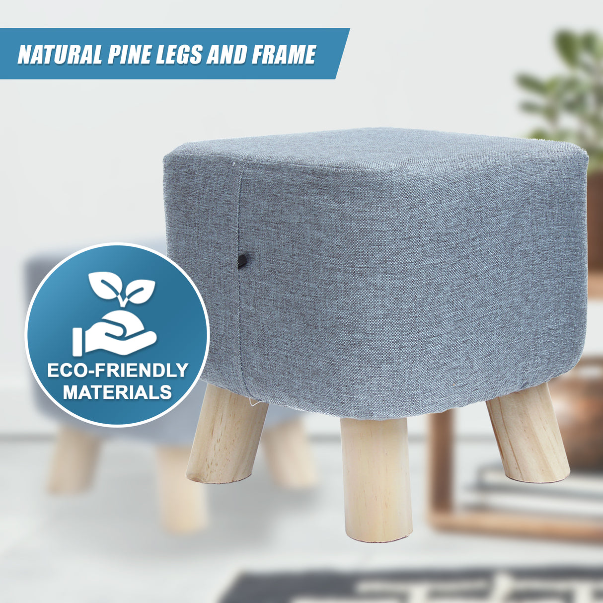 Fabric Ottoman Foot Stool Rest Pouffe Footstool Wood Storage Padded Seat