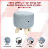 Fabric Ottoman Foot Stool Rest Pouffe Footstool Wood Storage Padded Seat - Front View