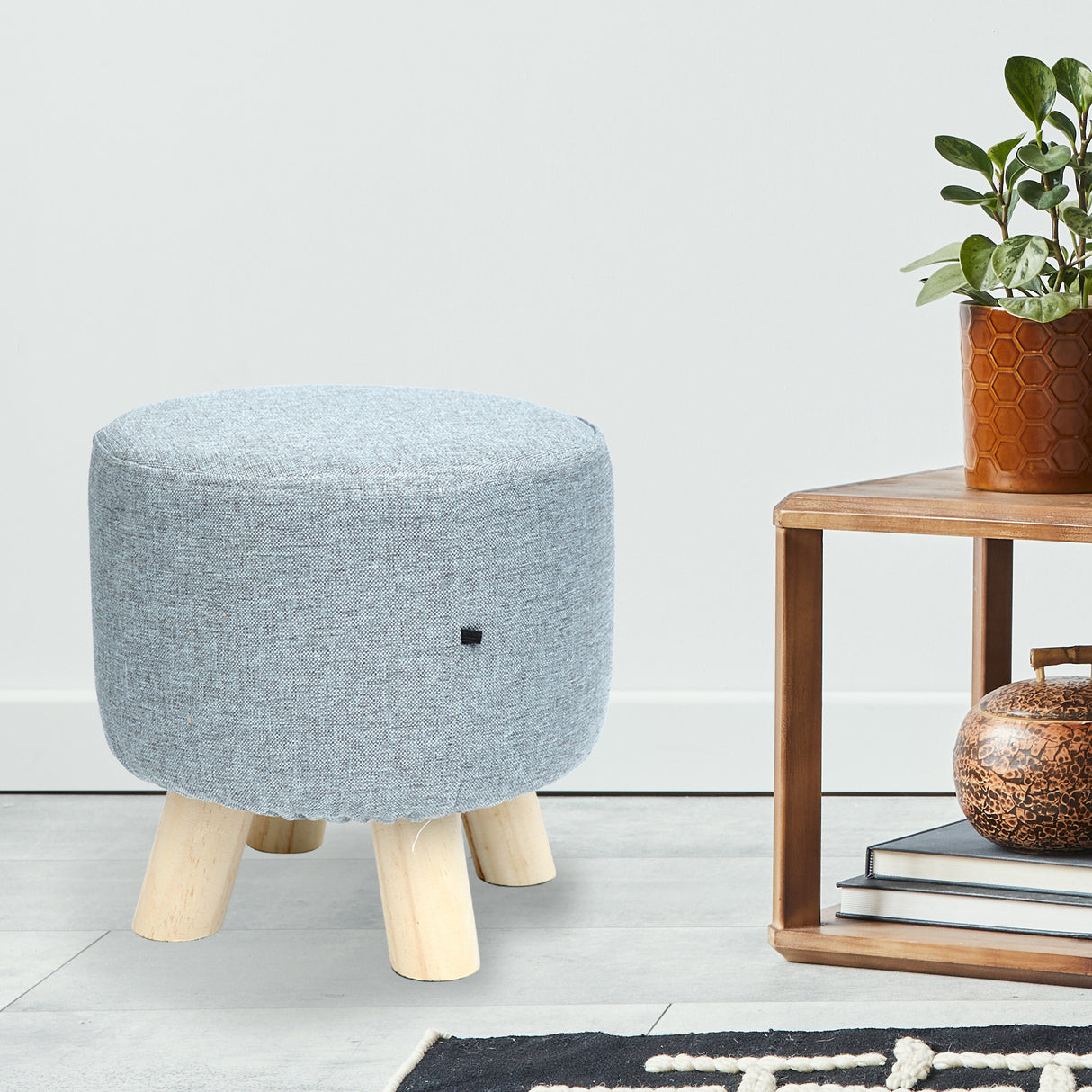 Fabric Ottoman Foot Stool Rest Pouffe Footstool Wood Storage Padded Seat