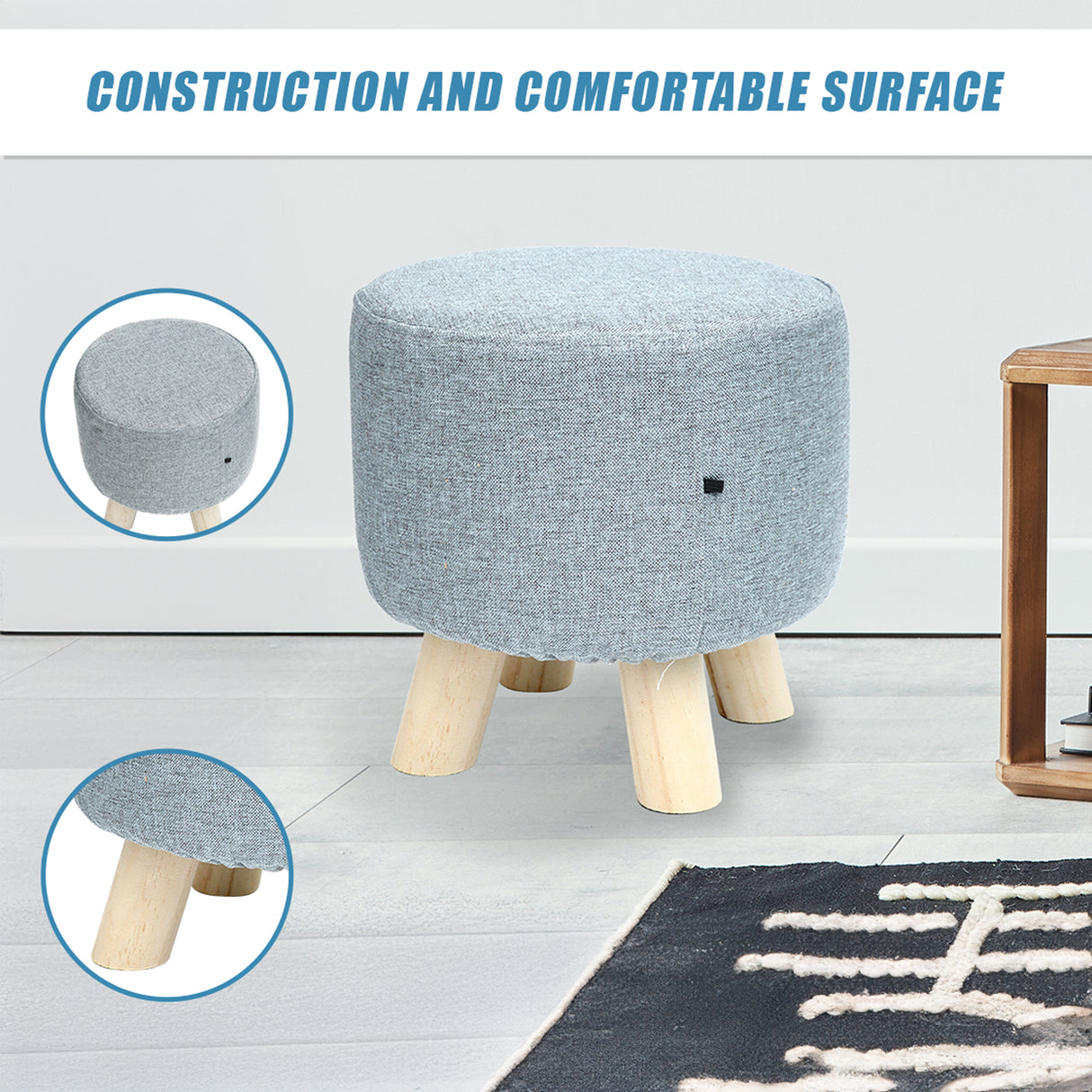 Fabric Ottoman Foot Stool Rest Pouffe Footstool Wood Storage Padded Seat