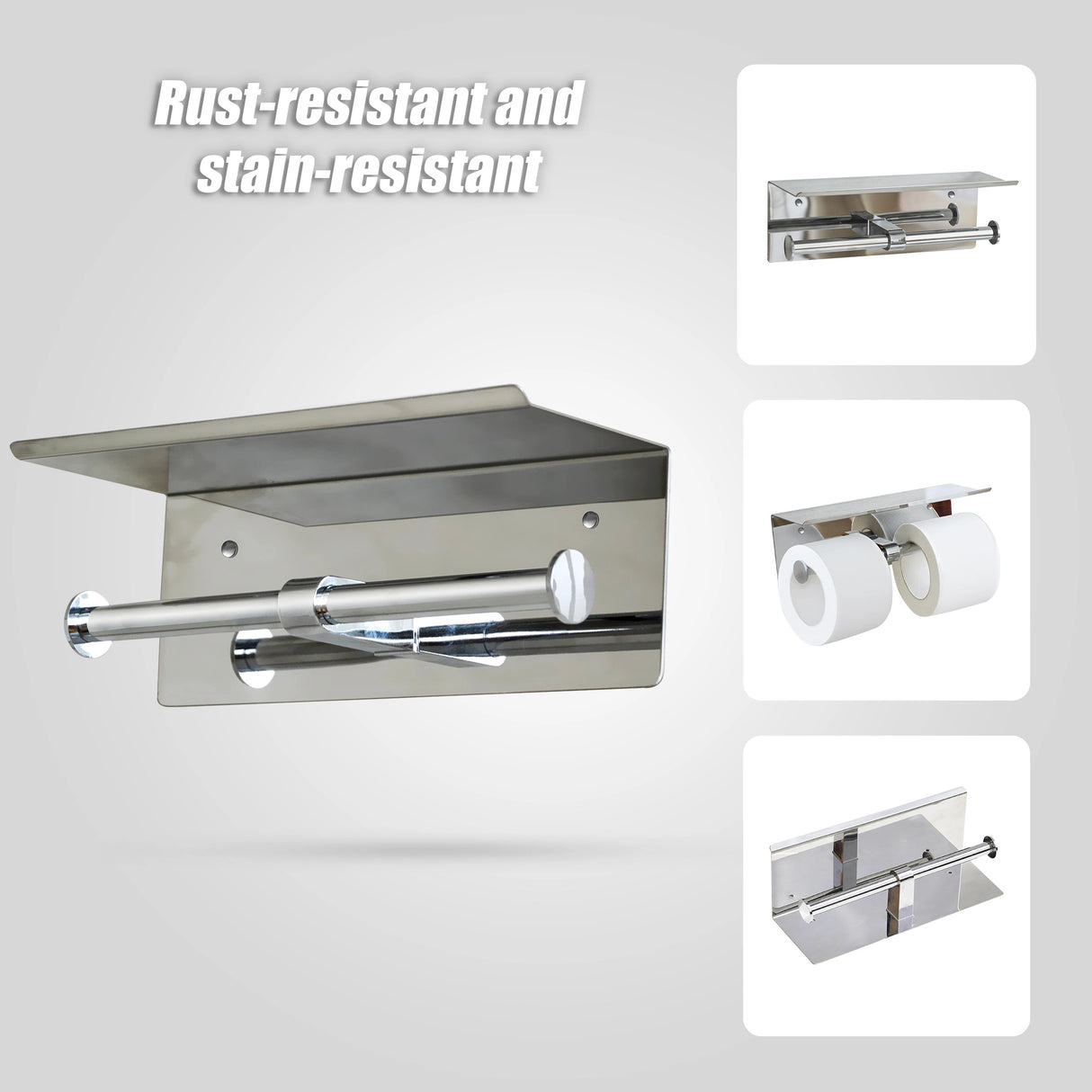 Stainless Steel Double Toilet Paper Holder Towel Roll Tissue Rack Storage Shelf