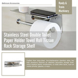 Stainless Steel Double Toilet Paper Holder Towel Roll Tissue Rack Storage Shelf - Extra Image