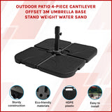 Outdoor Patio 4-Piece Cantilever Offset 3M Umbrella Base Stand Weight Water Sand - 45-Degree Angle