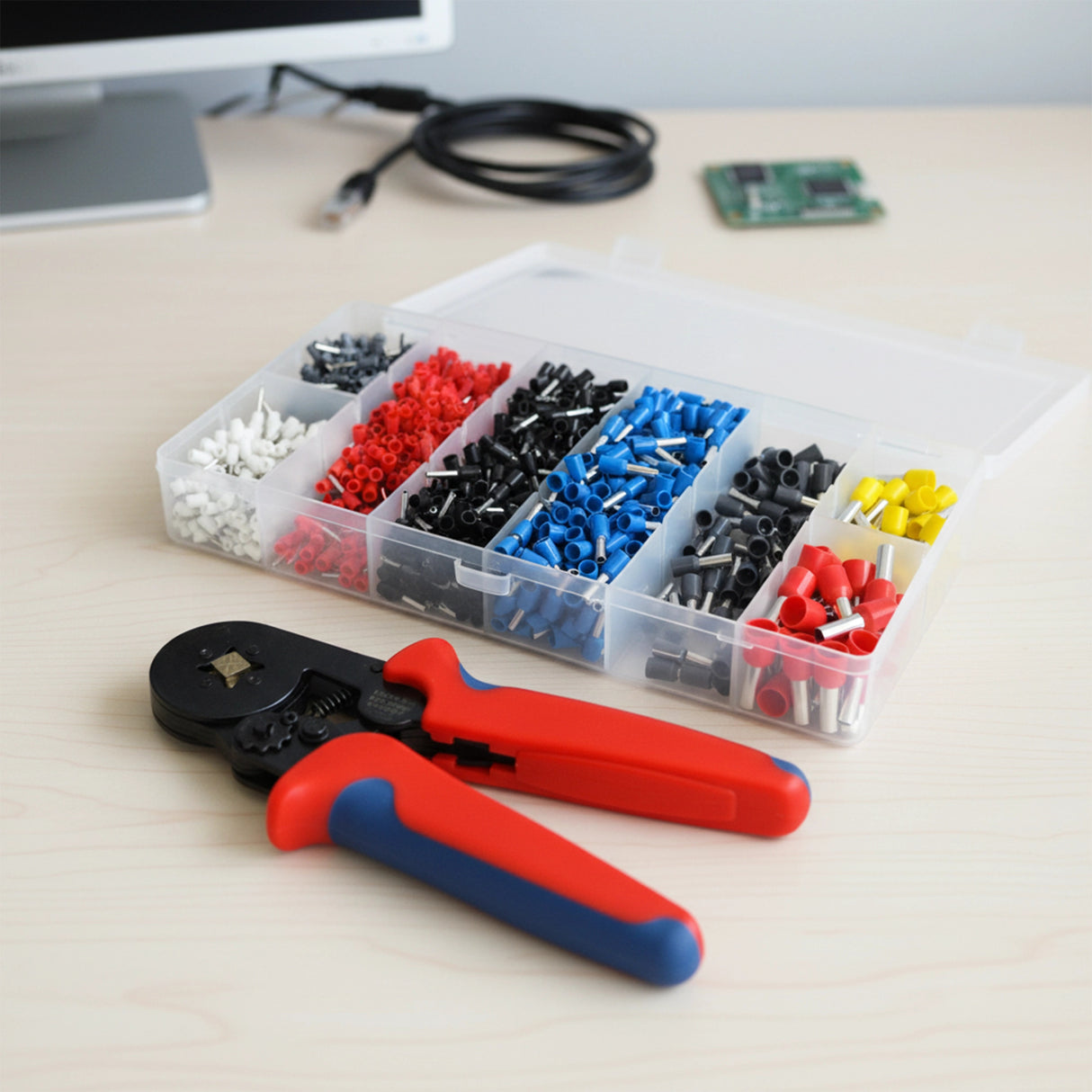 1200Pcs Bootlace Ferrule Crimper kit 0.25-10mm2 Cord End Ratchet Crimping Tool