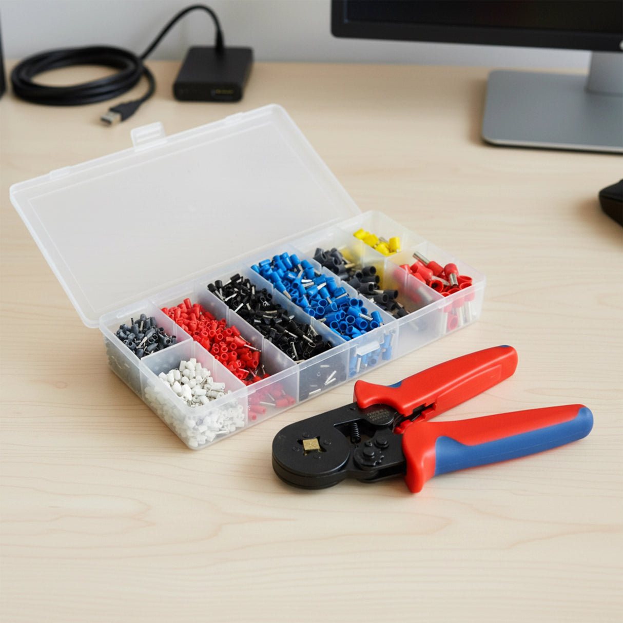 1200Pcs Bootlace Ferrule Crimper kit 0.25-10mm2 Cord End Ratchet Crimping Tool